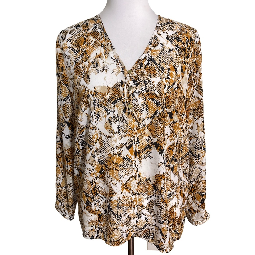 Liz Claiborne Snake Print Blouse Gold and White